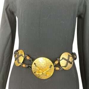 Vintage Hammered Gold Disc & Braided Cord Belt